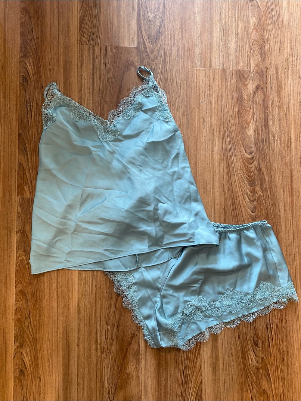 Victoria's Secret Light Blue Lace Trim Cami & Shorts Sleep Set